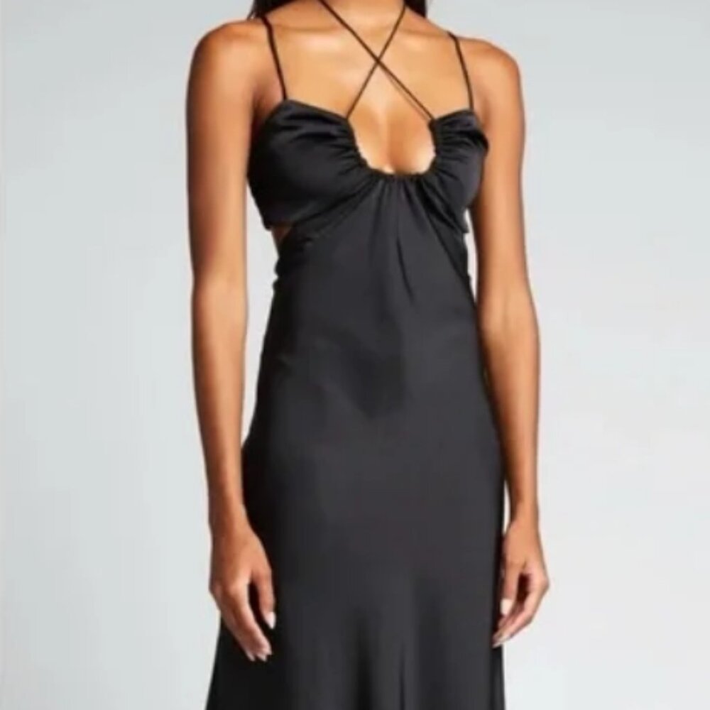 NWOT A.L.C. Sienna Strappy Satin Sleevless Black Slip Midi Dress S $495
